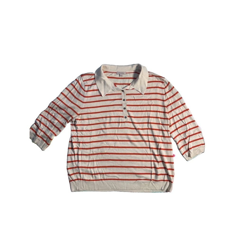 REMIXMESS Modern Striped Polo Cream & Orange Size Large EUC